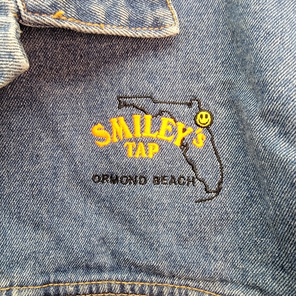 Vintage 90s Haleman Jeanswear Smiley's Tap Ormond Beach Florida Denim Jacket - Picture 2 of 12